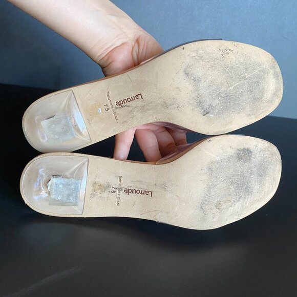 Larroude Vivi Clear Lucite Tan Leather Kitten Heel Mules Size 7.5 (Ret. $290) - Picture 5 of 9